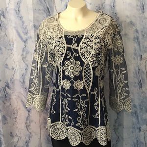 NWOT Pinky sheer lace top crochet see through